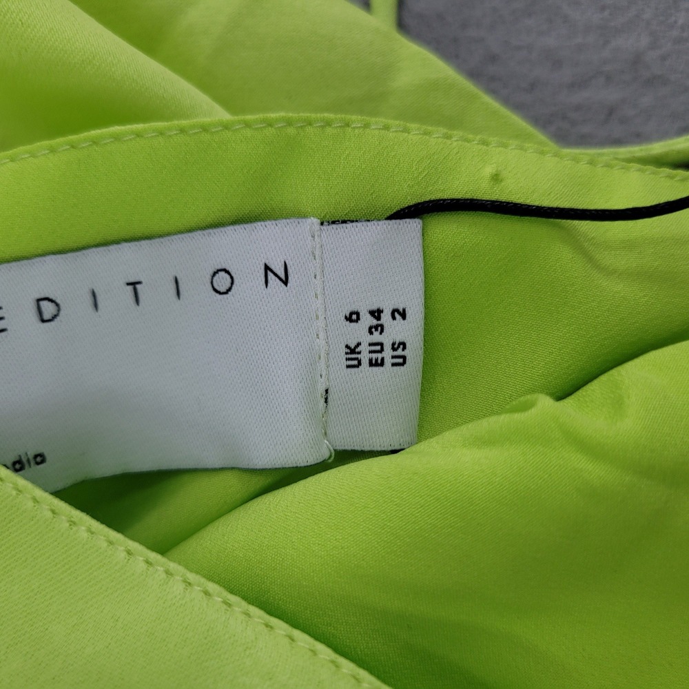 ASOS EDITION Wrap Midi Dress Floral Embroidered Lime Green Satin Draped 4 NWT - Picture 12 of 14